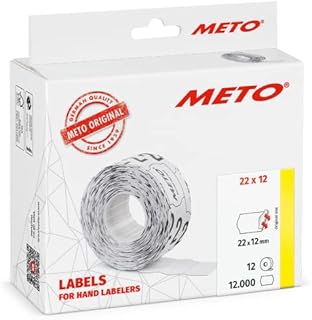 Meto Price Gun Labels (22×12 mm, Single-line, White, 12,000 Labels, Permanently Adhesive, for METO, Contact, Sato, Avery, Tovel, Samark etc.)