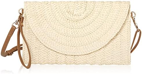Aucuu Strotas, strotas, strotassen voor dames, strandtas met kwasten en ritssluiting, schoudertas voor dames, van stro, bohemian schoudertas, #3 Groot Bruin