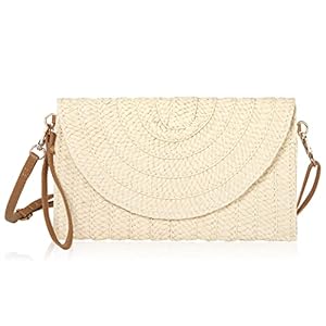 Aucuu Straw Bag for Women – Summer Beach Straw Bag with Weave Handmade Single Crossbody Pendant, Bohemian Shoulder Purse