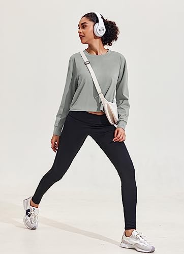 Pinspark Workout Tops For Women Long Sleeve Crop Top Loose Cropped T-Shirts Athletic Sweatshirts,Xl Gray Green thumb #2