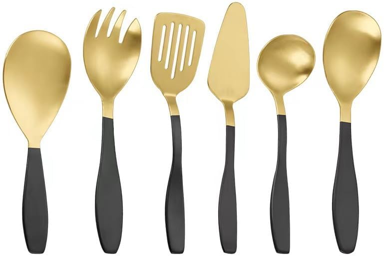 Silverware Flatware Cutlery Set， 6/24/36/48/60/72pcs Kitchenware 5-Piece Set Serving Spoon Salad Stainless Steel Spatula，Black-60 Pieces for 10