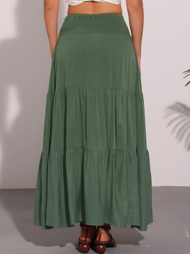 Allegra K Summer Maxi Skirt for Women's 2025 Casual Elastic Waist Flowy Tiered Boho Beach Long Skirts3