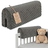 Totsy Baby Chichoneras Cuna Parachoques cunas Bebe 70 cm - Protector Anti caida y Golpe Espuma de Barrera Seguridad niños y niñas para Cama Protection de Valla y Borde Infantil Minky Oeko-Tex Gris