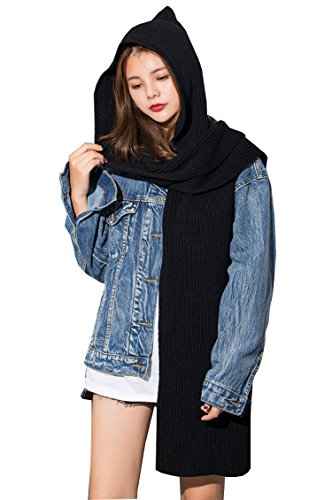 Chicone Women's Knit Hooded Scarf Headscarf Neckwarmer Hoodie Hat Scarf Set