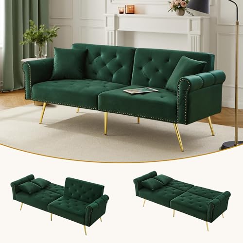 ALAMHI Modernes 2 Sitzer Sofa,Schlafsofa aus Samtbezug,Couch, Klappsofa mit Verstellbare Rückenlehne, Deluxe Sofa mit Schlaffunktion– Polstersofa für Wohnzimmer, Wohnung, Buro (Antique Green) ALAMHI Modernes 2 Sitzer Sofa,Schlafsofa aus Samtbezug,Couch, Klappsofa mit Verstellbare Rückenlehne, Deluxe Sofa mit Schlaffunktion– Polstersofa für Wohnzimmer, Wohnung, Buro (Antique Green)