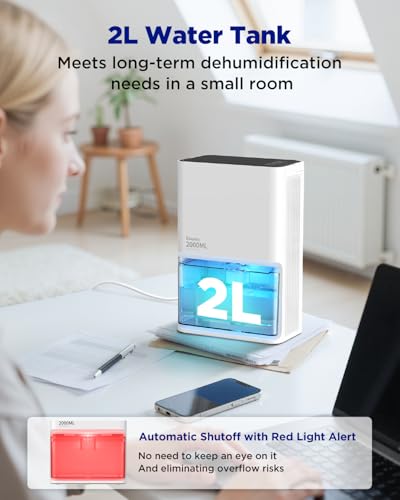 Image of EasyAcc Dehumidifiers for Home, 2000ml Dehumidifier Pro - 500-650ml /Day-3 Modes Speeds /Ultra Quiet /Auto Defrost 7 Colour LED Light Auto Shut Off - Ideal for Bedroom RV Car Kitchen Garage Damp White