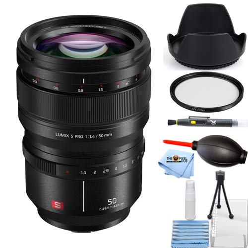 Panasonic Lumix S PRO 50mm f/1.4 Lens S-X50 - Starter Bundle with Tulip Hood Lens, UV Filter, Cleaning Pen, Blower, Microfiber Cloth and Cleaning Kit [International Version]