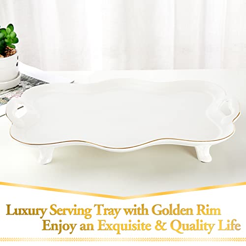 DUJUST Porcelain Serving Tray with Gold Trim