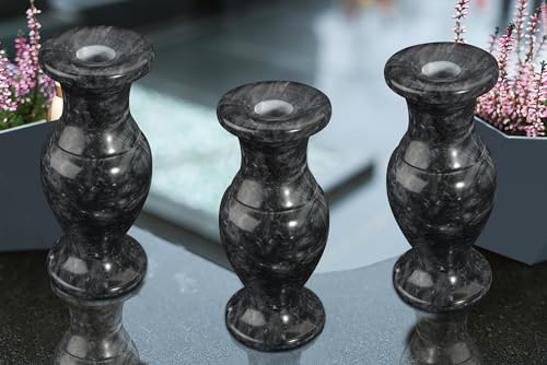 Natural Marble Cemetery Vase, Marble Flower Vases with Draining Holes for Home Tabletop, Cemetery Flowers, Memorial Grave Decorations (2Pcs, Dark Grey) image 4