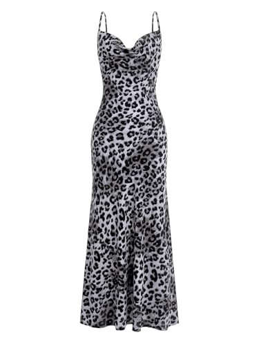 Image of Floerns Women's Leopard Print Draped Collar Spaghetti Strap Cami Long Dress
