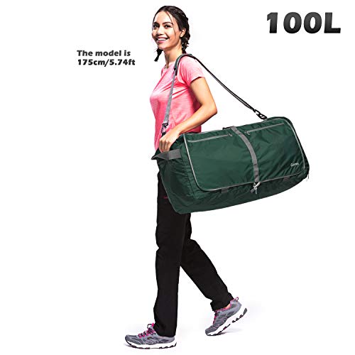 Gonex 100L Foldable Travel Duffle Bag, Extra Large Luggage Duffel with shoes compartment Blackish green