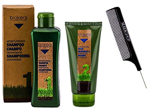 Salerm Biokera MOISTURIZING Shampoo & Mask Conditioner DUO SET, Hydration & Boost Moisture for Dull, Brittle, Dehydrated Hair (W/Sleek Comb) Masque (300 ml (10.8 oz) + 200 ml (6.9 oz) DUO KIT)