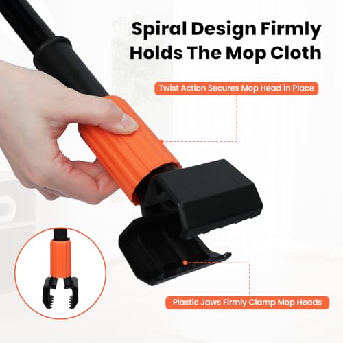 Image of KalTell (2PK) Commercial Wet Mop Handles Replacement, Heavy Duty Jaw Clamp Style Mop Stick, Industrial Mop Grippers-Savety Orange