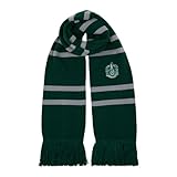 Harry Potter Slytherin Knitted Crest Scarf - Green & Silver with Tassels - Inspired by Prisoner of Azkaban - 66 ” x 7 ” - Soft Winter Knit Scarf for Kids & Adults - Wizarding World Costume Accessory