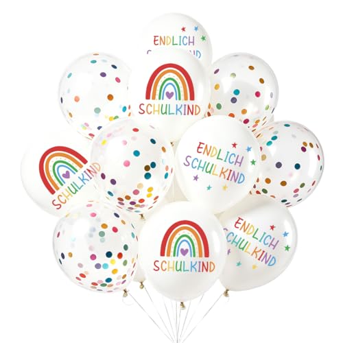 30 Stück Einschulung Deko Luftballons Regenbogen Einschulung Ballons Junge Mädchen Schulanfang Helium Ballons Bunt Endlich Schulkind Luftballon für Kinder Schulstart Deko Schuleinführung Party