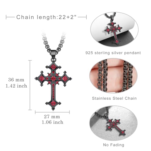 Gothic Cross Necklace S925 Sterling Silver Goth Necklace Black Cross Necklace Gothic Jewelry Gifts for Men Women4