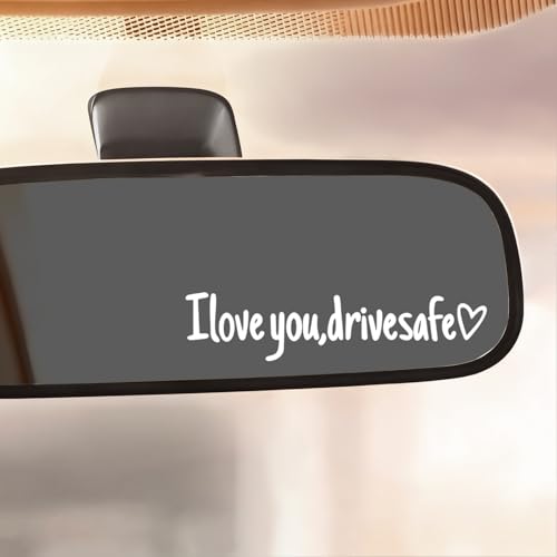 MTABCTY Car Decals 4 PC I Love You Drive Safe Sticker, Waterproof Vinyl Rearview Mirror Decal, Car Accessories for Women, Cute Car Stickers Fits Most Vehicles (White)