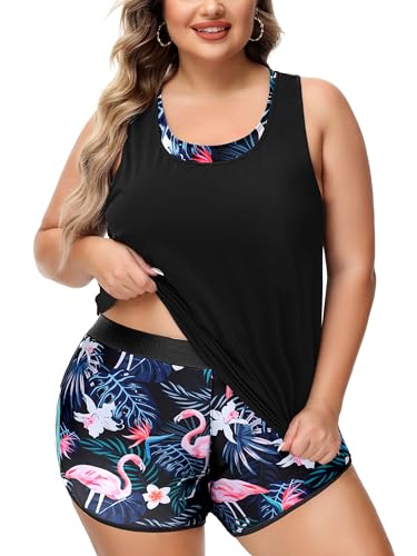 NIeyook Women Plus Size 3 Piece Tankini Swimsuits Athletic Bathing Suits with Boy Shorts Tank Top with Sports Bra