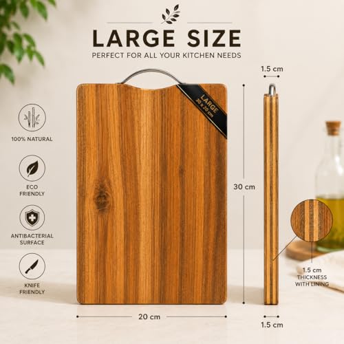 Image of Chopping & Cutting Board for Kitchen,Bacteria Resistant Cutting Board | Odour-Free 30x20x1.5 cm Thick Board for Fruits, Meat, Cheese & Kitchen Food Preparation (Plywood-Handle)