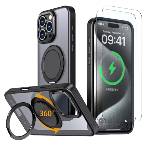 Coque iPhone 16 Pro Max MagSafe antichoc avec anneau 360 et verre trempé