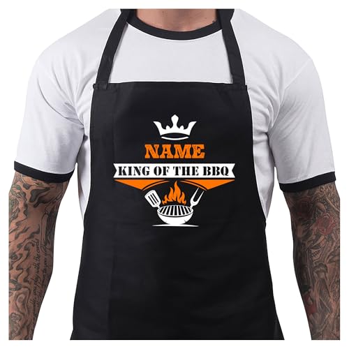 Bang Tidy Clothing Personalised BBQ Aprons for Men, Funny Cooking BBQ Apron - Cotton, Adjustable with 2 Pockets, Birthday, Christmas, Cooking Gifts for Dad, Husband, Him Chef - King of - Black