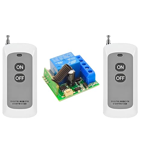 Image of Roboway 433MHz 1-Channel RF Relay Receiver with EV1527 2-Button Remote | Universal Wireless Remote Control Switch for Lights, Fans, Garage Door, Home Automation (2 Remote and 1 Receiver)