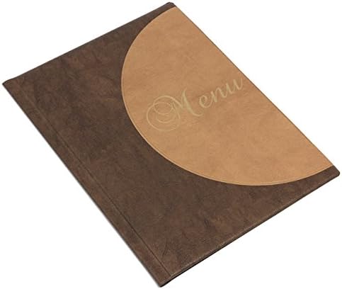 Brown A4 2-coloured artificial leather restaurant menu folder with 6 transparent sleeves, available in 9 designs