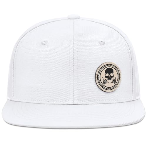 Image of Flat Brim Hats for Men - Gothic Style Skull Hat Leather Pattern - Hip-Hop Snapback Hat Skeleton Hats for Men
