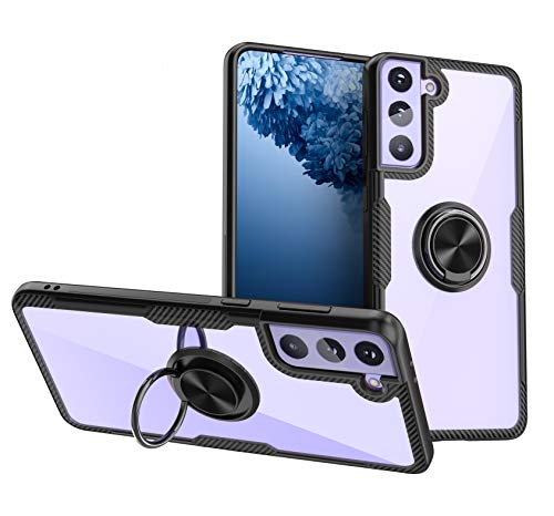 SORAKA Clear Case for Samsung Galaxy S21 5G with Ring Holder,Slim Fit Case Transparent Hard PC Cover Samsung Galaxy S21 5G Case with Metal Plate for Magnetic Car Phone Holder