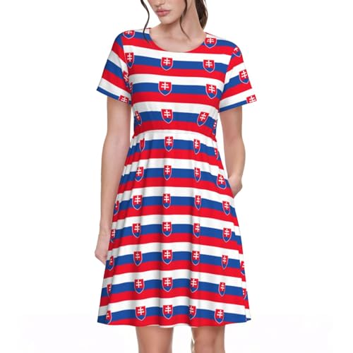 Robe d'été Slovaquie imprimée avec manches courtes col rond casual