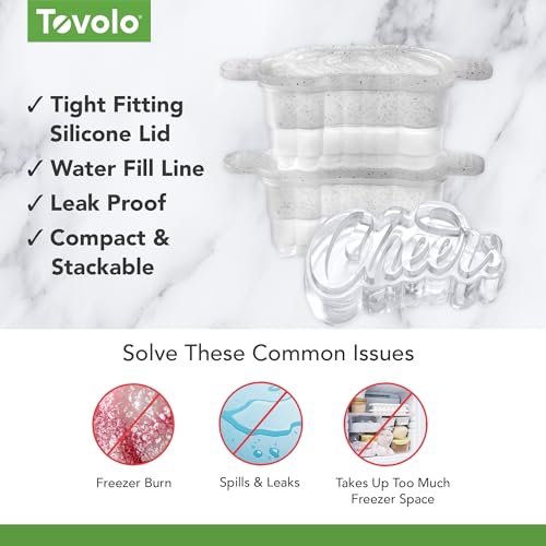 Image of Tovolo Cheers Ice Mold Pack of 2 Craft Ice Cube Molds for Whiskey Bourbon Cocktails, Easy Fill No Leak Cheers Shaped Ice Cube Bar Essentials for Bartender Gifts Dishwasher Safe BPA Free Silicone