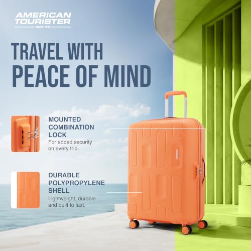 Image of American Tourister Ivy 2.0|Medium Size Check-in Spinner Trolley Bag (68 cm)|360 8 Wheel Travel Luggage|Hard Case Polypropylene (PP) Suitcase|Combination Lock|Tan Orange