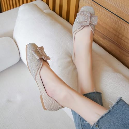 Image of SAILING LU Women's Rhinestone Square Toe Bowknots Ballet Flats Loafers