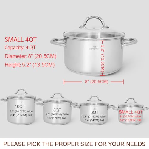 HOMICHEF Small Stock Pot 4 Quart Nickel Free Stainless Steel - Small 4 Qt Pot With Lid - 4Qt Stockpot With Lid - Soup Pot Small Cooking Pot 4 Quart - 4 Qt Pot With Glass Lid - Induction Pot With Lid - Image 5