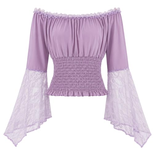 Blusa medieval para mujer en color lila talla L con encaje gótico