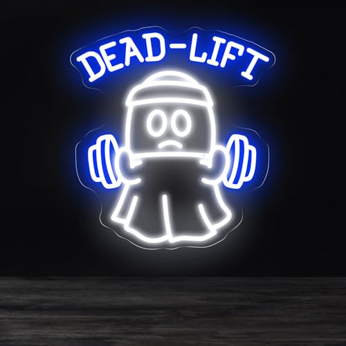 Image of Ghost Dead Lift Neon Sign Funny GYM Room LED Light Home Gym Wall Decoration | Ghost Light Dumbbell Neon Sign Funny Weightlifting Gym Neon Led Light 14.6 inchx13.4 inch