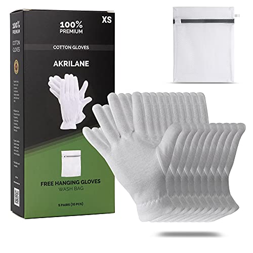 Xs Extra Small Cotton Gloves For Dry Hands, Moisturizing Gloves Overnight, Eczema Treatment, Skin Spa Therapy, Cosmetic Jewelry Inspection Premium Quality (5 Pairs) #TOP9
