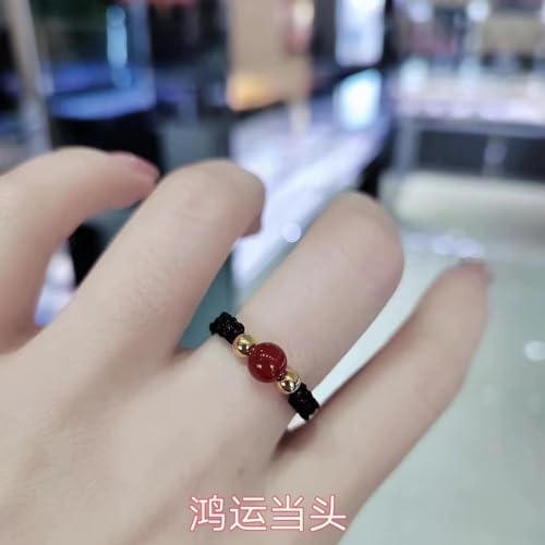 Couples Rings for Best Friend Adjustable Size Cute Wedding Promise Love Ring Jewelry Knit Jade Bead Ring Friendship Band for Women (Red)3