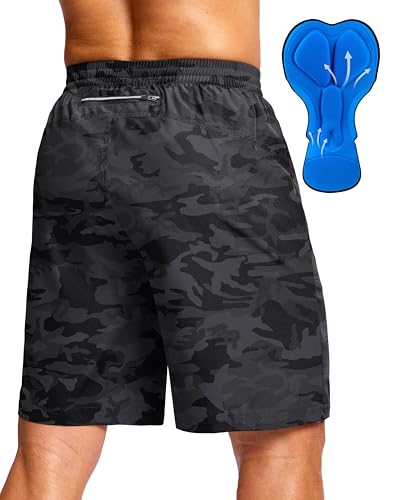 Bikewa Men's Mountain Bike Shorts 4D Padded Baggy Bicycle Biking Riding Lightweight Cycling Shorts with Zipper Pockets(Camo Black,L)