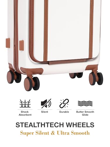 Image of Fur Jaden The Wayfarer 55cm Cabin TechPro Polycarbonate Suitcase I USB-C Charging Port I Laptop Compartment I 8 Silent Shock Absorbing Wheel I TSA Lock I Aviation Grade Trolley (Oyster White, TechPro)