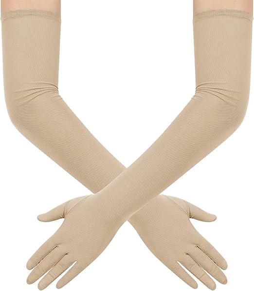 EELULYZ Women's Long Stretchy Mesh Tulle Sheer Gloves for Wedding, Opera, Halloween, 1920's Dance Costume Party (Nude)