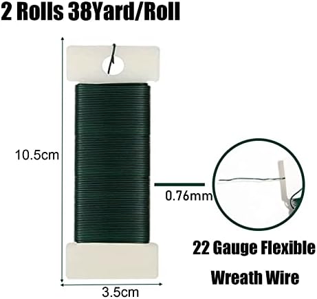 2 Rolls Green Florist Wire for Wreath Making, 22 Gauge Paddle Wire - Flexible Wreath Wire, Floral Wire for Christmas Wreath Making, Wedding Garland, DIY Flower Arrangement Crafting Binding Wire