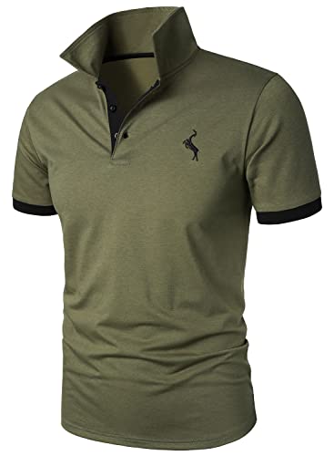 HOOD CREW Men’s Classic Polo Shirt Short Sleeve Shirts Lightweight Casual Tops ArmyGreen L