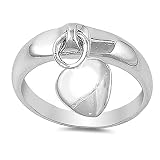 Sterling Silver Women's Dangling Heart Charm Ring Cute 925 Band 5mm Size 8