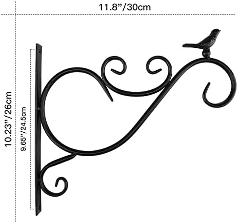 Lewondr Wall Hanging Plant Bracket, 2 Pack 12-inch Retro Iron Metal Wall Décor Shepard Hook Lantern Wall Hanger for Hanging Plant Flower Bird Feeder Planter Indoor Outdoor, Bird 01 - Spray Paint Black