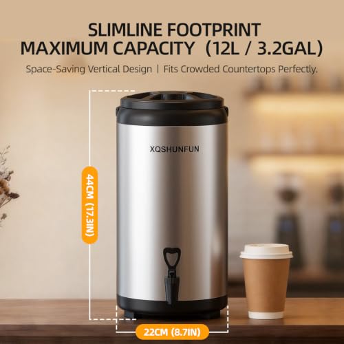 XQSHUNFUN Insulated Beverage Dispenser - 75 Cup Hot & Cold Coffee Urn for Catering - 12L/3.2 Gal Stainless Steel Drink Server with Spigot for Tea, Water, Juice, Parties by XQSHUNFUN - Used condition - Image 8
