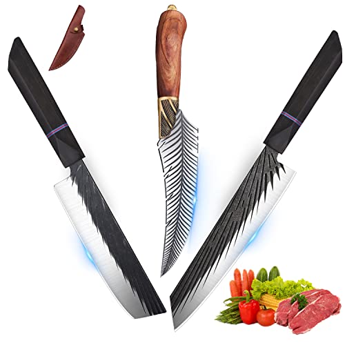 Rococo Kiritsuke Nakiri Chef Knife 5.9" Feather Viking Knife Set Japanese Boning Kitchen Cleaver For Outdoor Camping Bbq Collection Christmas Gift Men #TOP10