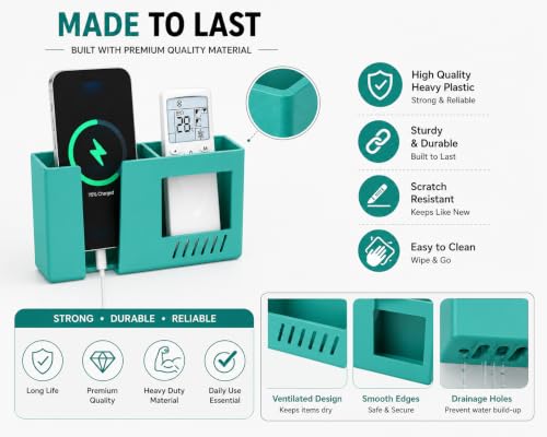 Image of CERLINK Wall Mounted Mobile Charging Stand | Multi-Functional Phone & Storage Holder | Bedside Organizer Rack for Bedroom & Office (White)