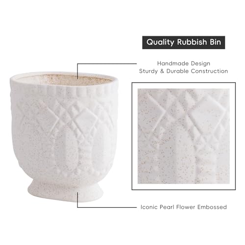 Image of Bathroom Trash Can, Ceramic Wastebasket Garbage Container for Bathroom, Bedroom, Dorm, College, Office, Beige-White Decorative Compact Trash Can