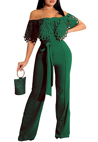 Image of Off Shoulder Jumpsuit for Women High Waist Wide Leg Long Pants Jumpsuits